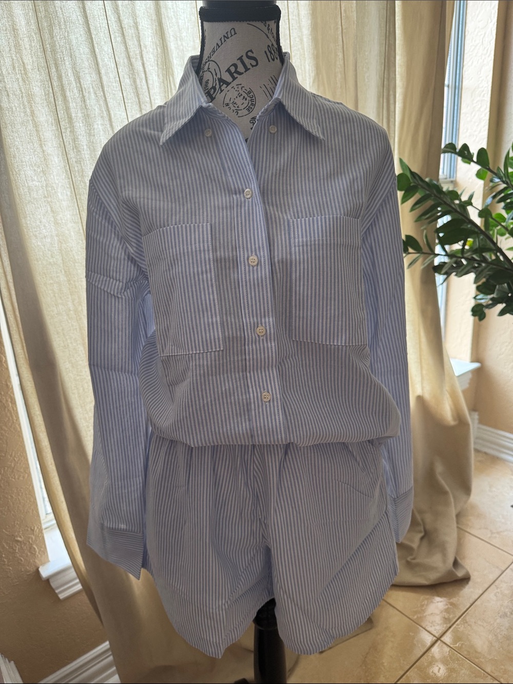 ALO Yoga Light Blue & White Striped Shirt